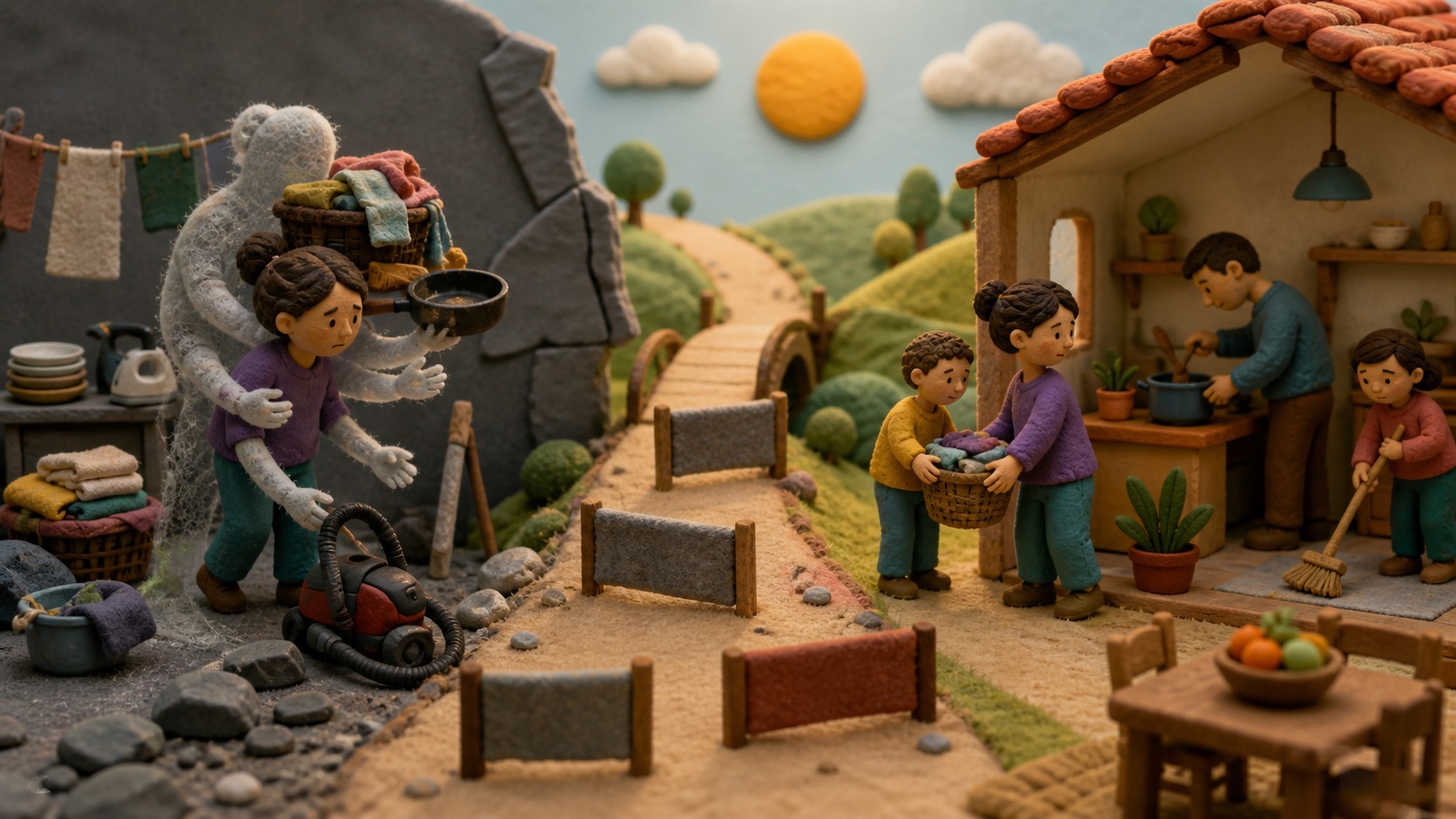 Walking the whole way discovers real barriers: Shared responsibility at home, without heroes