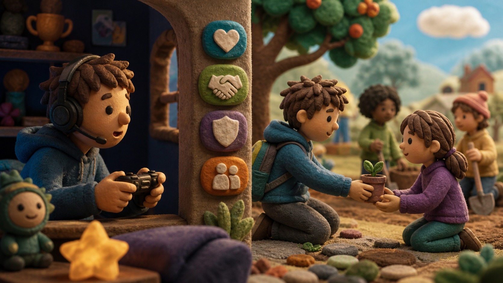 The smallest gesture reveals what values they send: Video games, learning and community